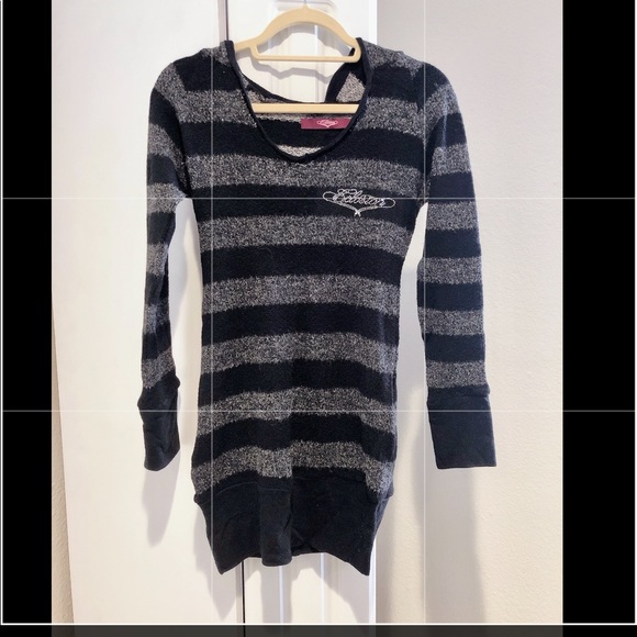 Exclusion Black and Gray Wool Hoodie Sweater Tunic Long Top - Picture 2 of 9